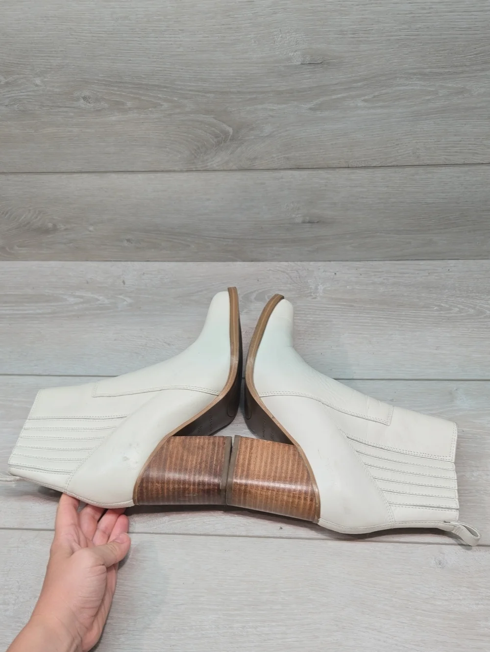 Marc Fisher Women's Marela Cream Leather Ankle Boots Block Heel Shoes Sz 6.5M